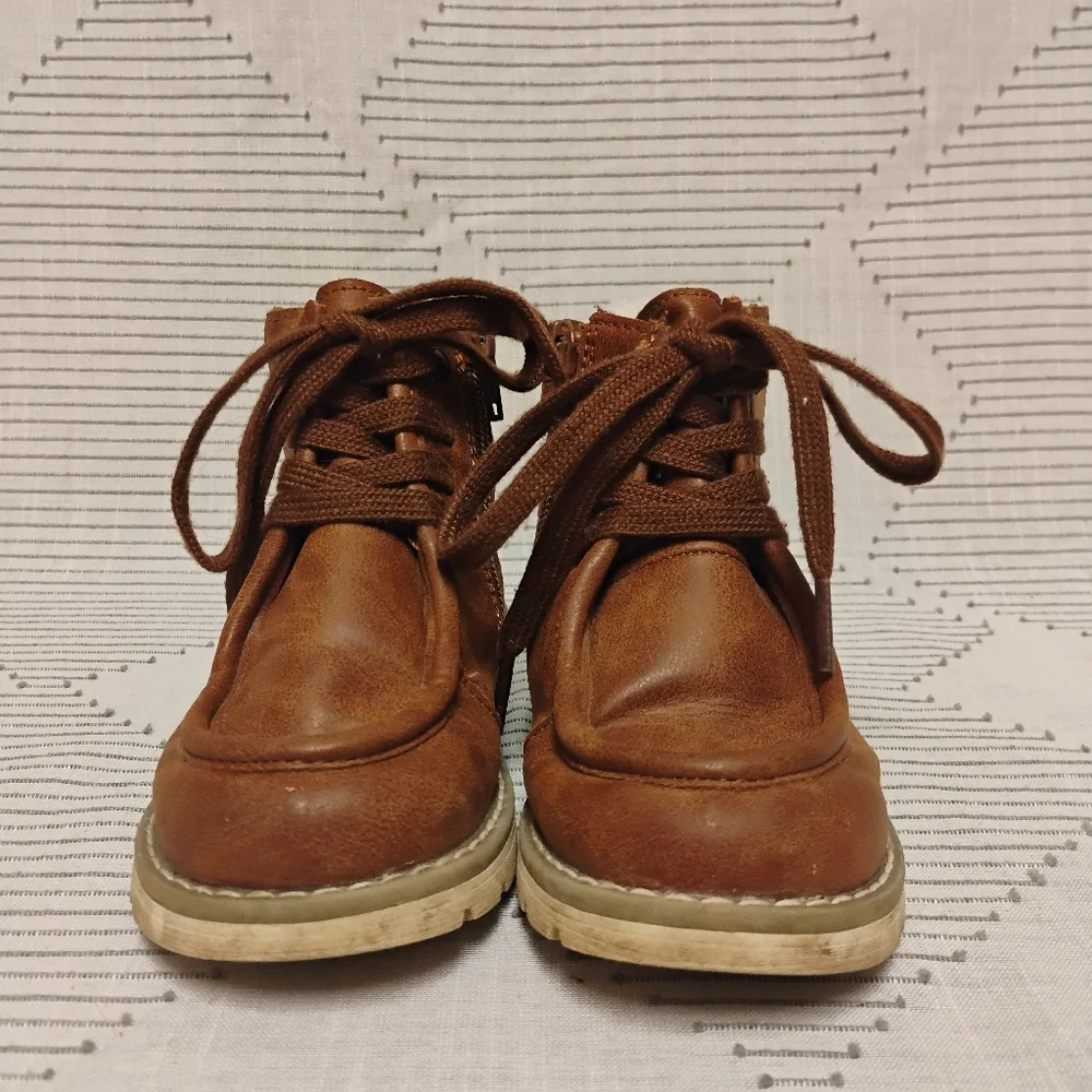 Old Navy Boys Hiker Boot Kids Brown Leather Lace-Up Boots Cognac Size 9